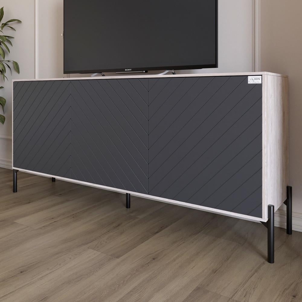 Тумба під телевізор із чорними металевими ніжками Lion Амарант 168x40x76,5 см Самоа Димчастий/Графітовий (Lion-043011) Тумба під телевізор із чорними металевими ніжками Lion Амарант 168x40x76,5 см Самоа Димчастий/Графітовий (Lion-043011)