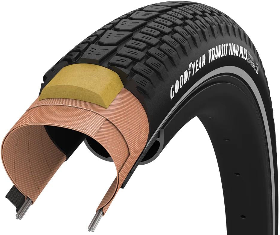 Покрышка GoodYear 700x35 37-622 Transit Tour Plus S5 Protection Wire + reflective strips 60tpi Black