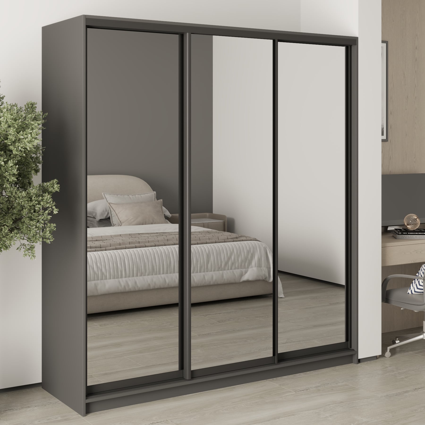 Шкаф-купе трехдверный Mebel Star Стандарт BG MBS-8455 190х60х210 см Антрацит (1007866)