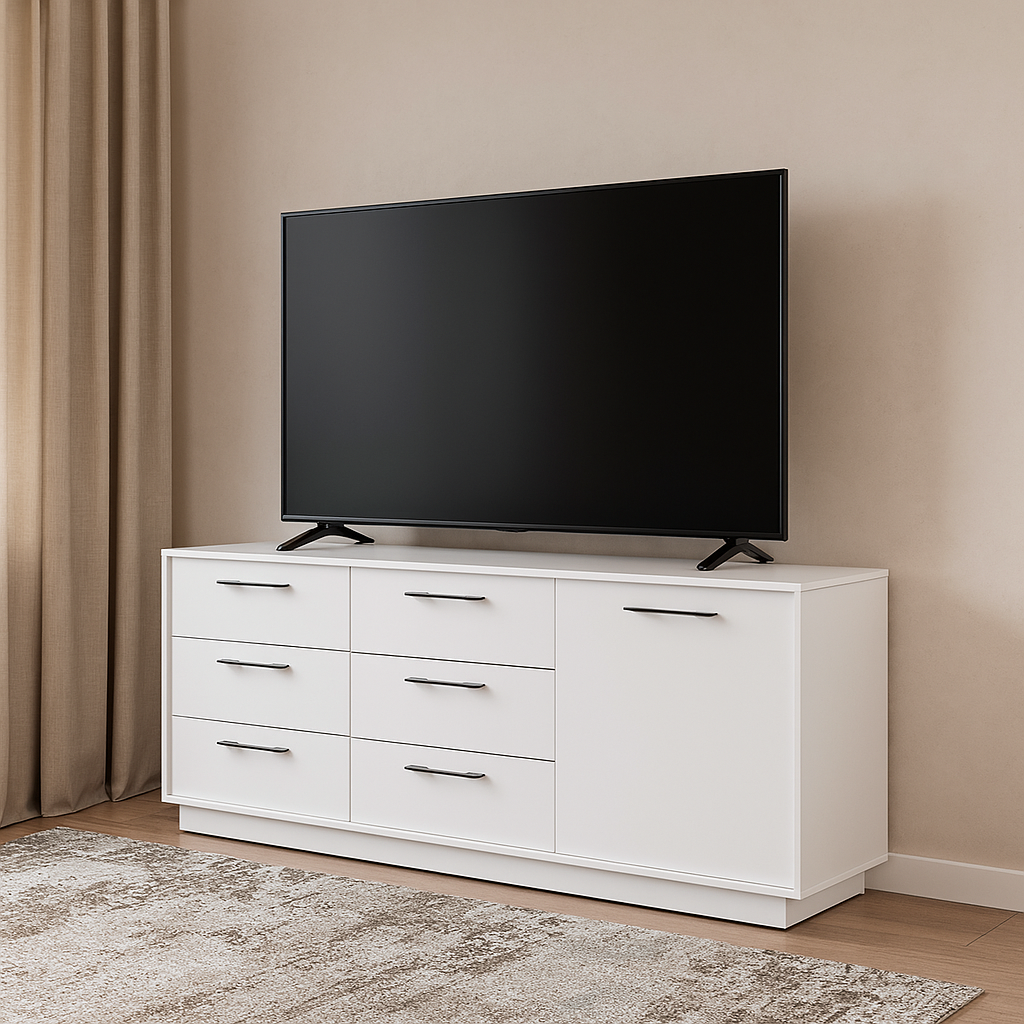 Комод К6 6Я1Д SENAM 700х1800х400 мм ДСП Белый Комод К6 6Я1Д SENAM 700х1800х400 мм ДСП Белый