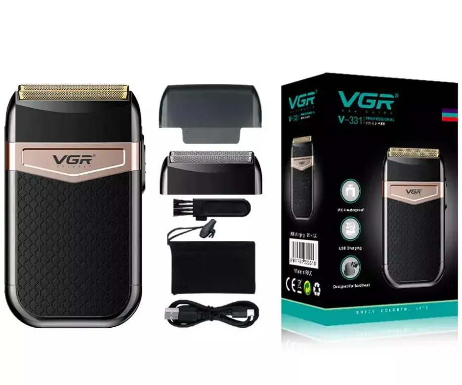 Електробритва VGR V-331 USB IPX4 для чоловіків з 2 сітками Чорний (ML-04915)