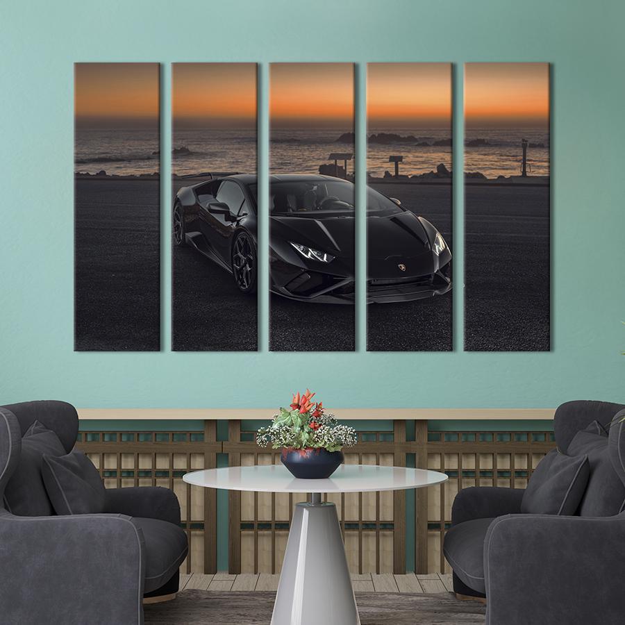Картина на холсте Автомобиль Lamborghini Huracаn на берегу моря 132x80 см (1375-51)