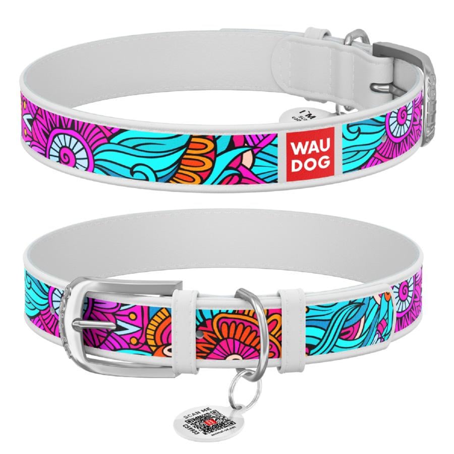 Ошейник для собак кожаный Waudog Design Лето с QR паспортом XS 12 мм 19-25 см