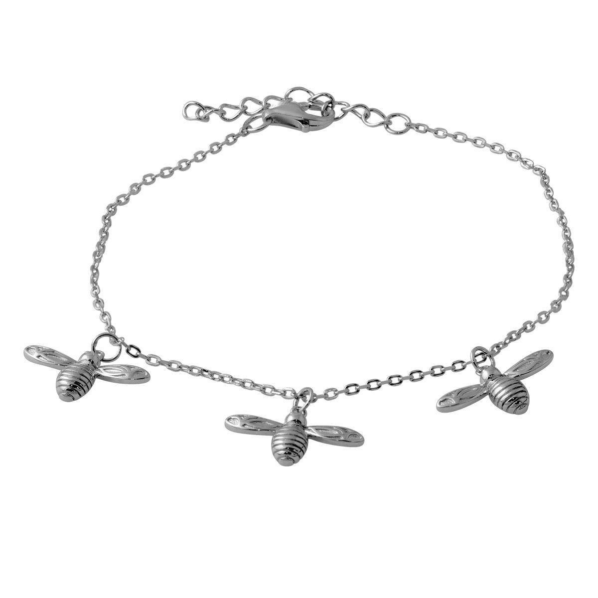 Браслет серебряный с подвесками в виде пчелок