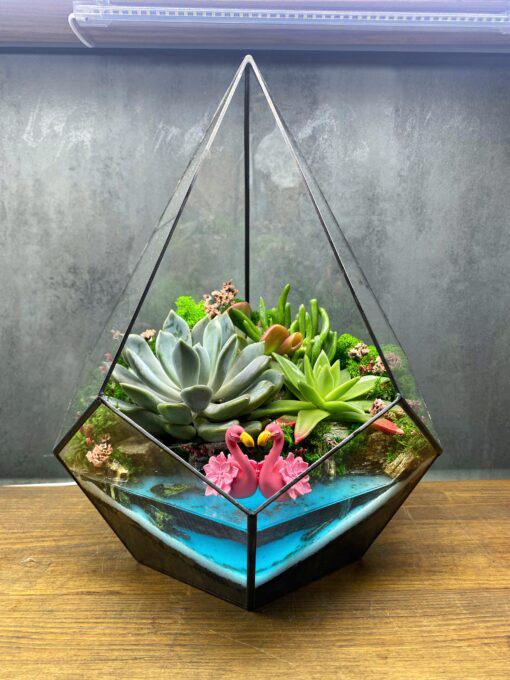 Флораріум у краплі з фламінго та сукулентами 33 см (15851F) Флораріум у краплі з фламінго та сукулентами 33 см (15851F)