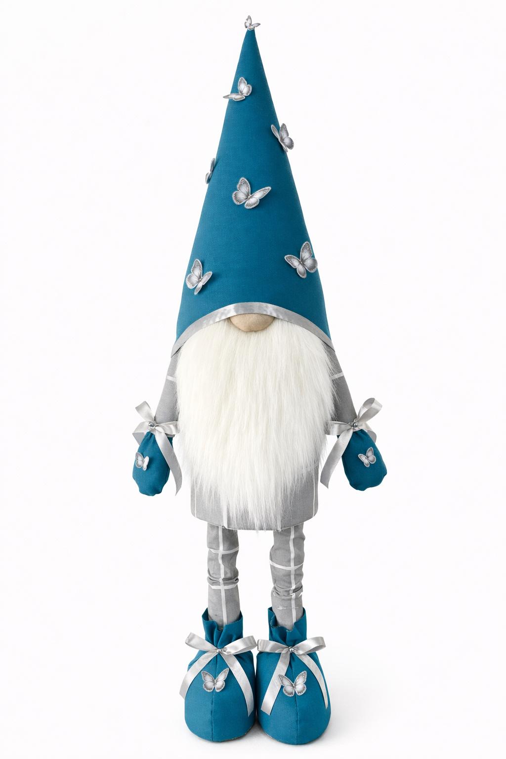 Лялька інтер'єрна Скандинавський гном Метелики 90-95 см Сірий/Бірюзовий