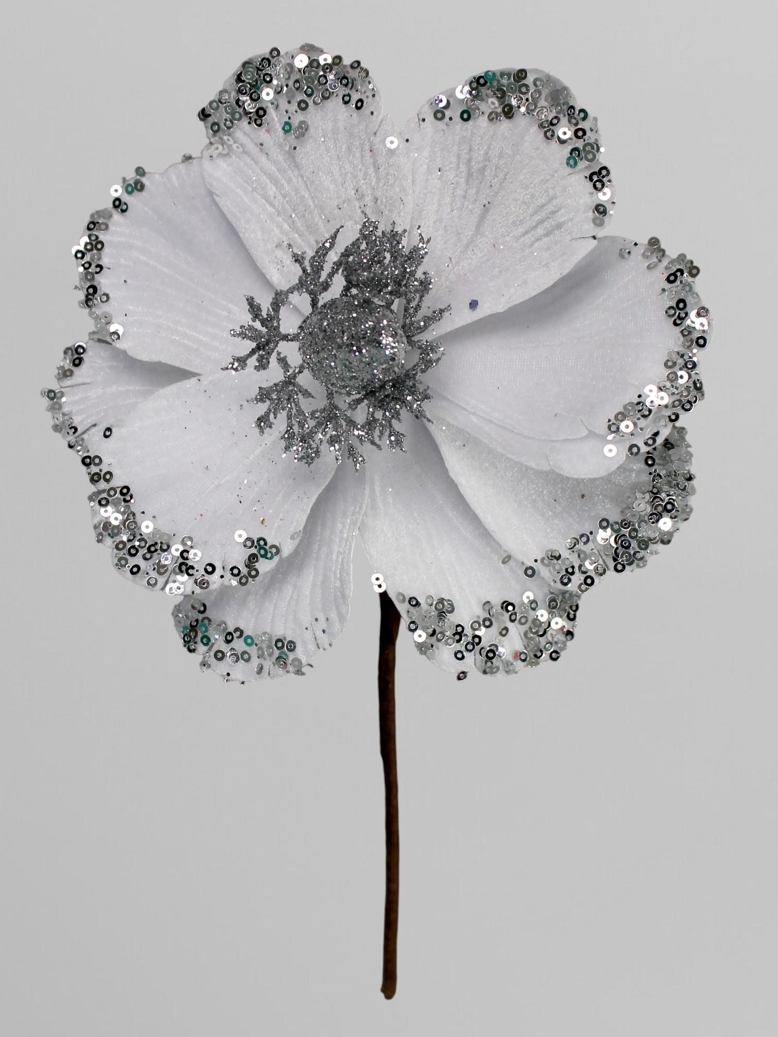 Декоративная магнолия с блестками 28х17 см Белый (К13296)