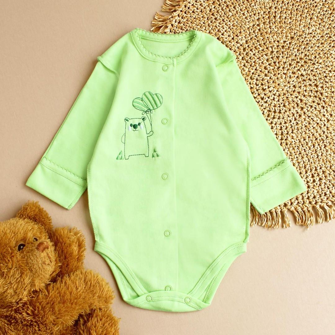 Боди с наружными швами и рукавами-царапками на застежку 62 см 0-3 мес Салатовый (2679651315)