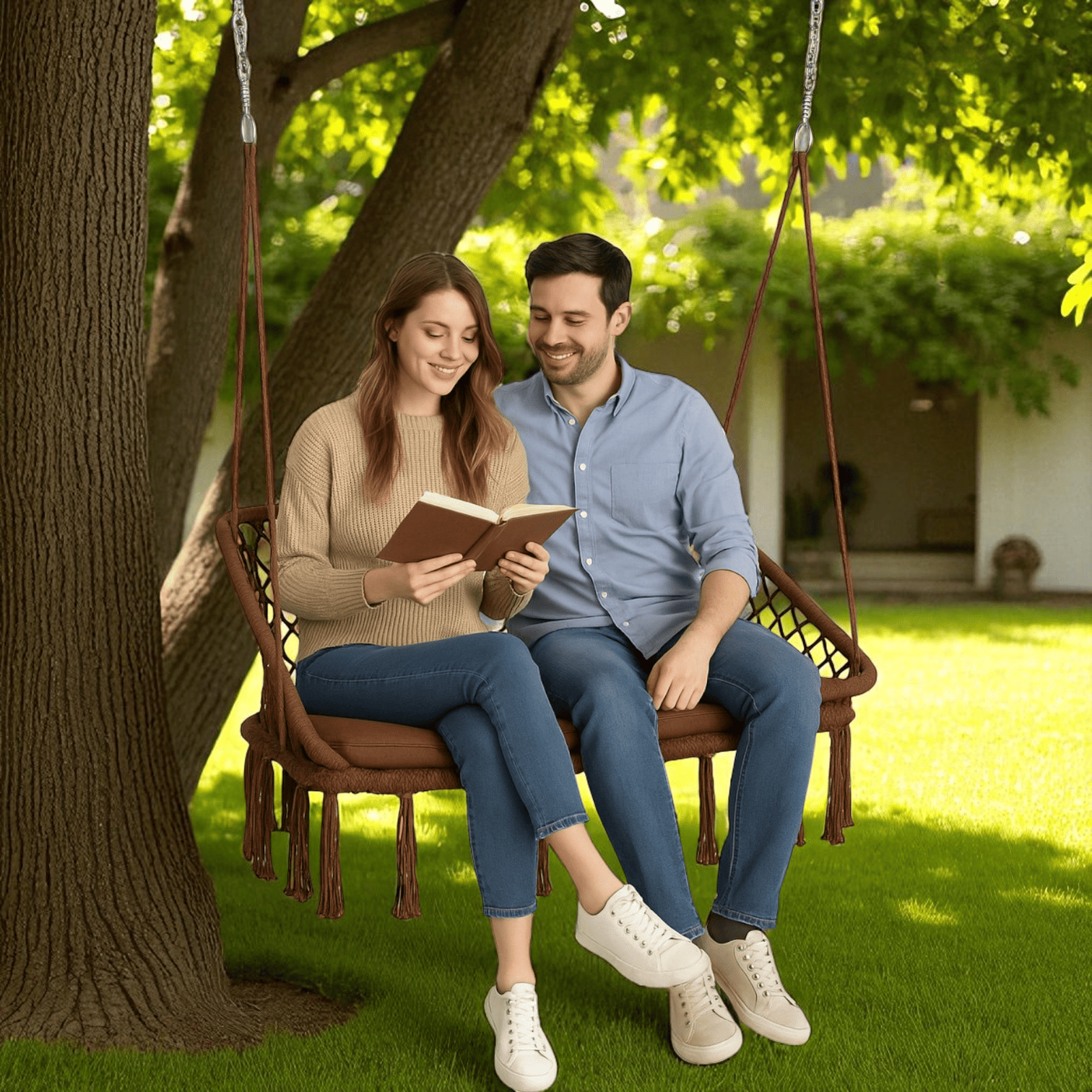 Качели WCG с подушкой двухместные 120 см Коричневый (QNSW09BR) - фото 2 Качели WCG с подушкой двухместные 120 см Коричневый (QNSW09BR) - фото 2