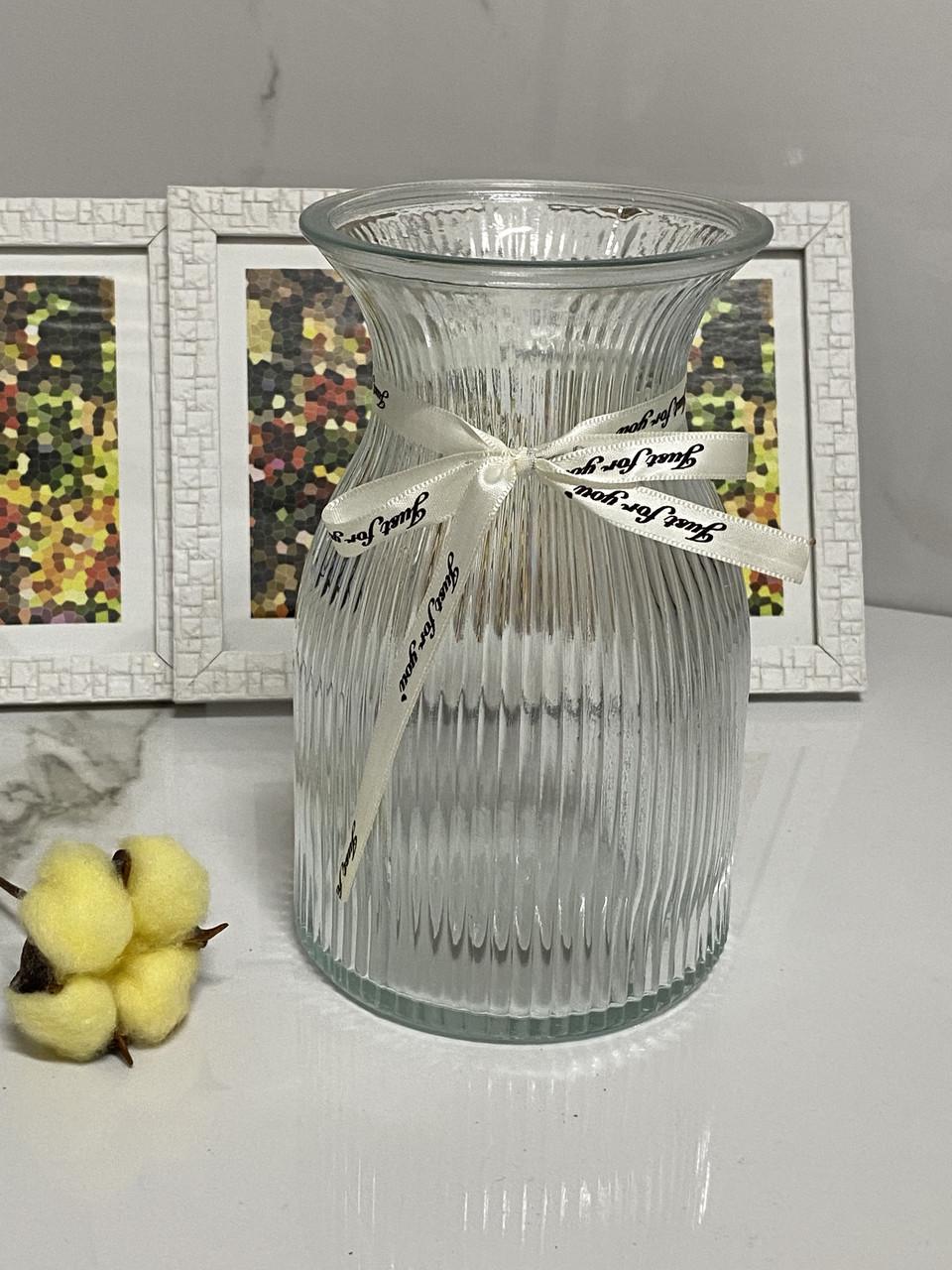 Ваза Boxiku Viva з бантом прозора/скляна 19 см (2202)