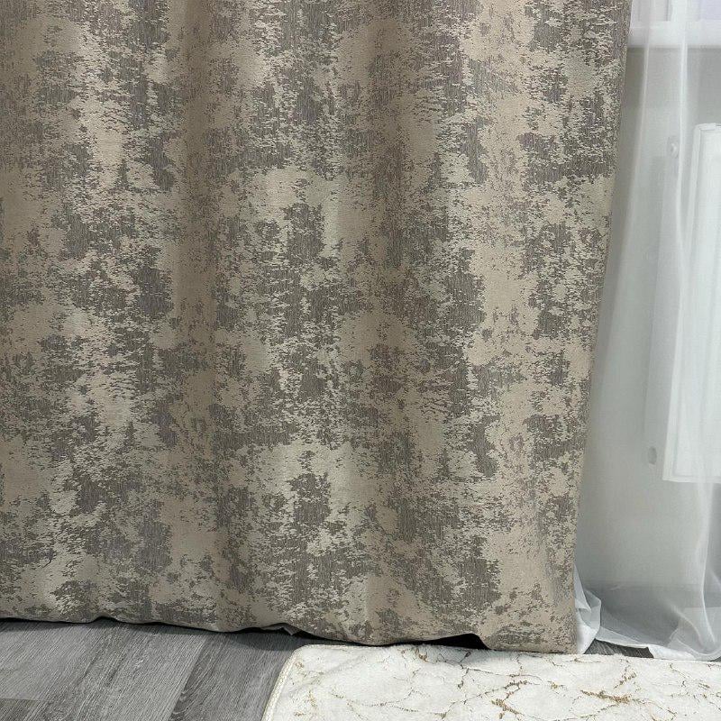 Шторы жаккардовые с мраморным узором среднее затемнение 1,5x2,7 м 2 шт. Бежево-серый (28796108) - фото 3