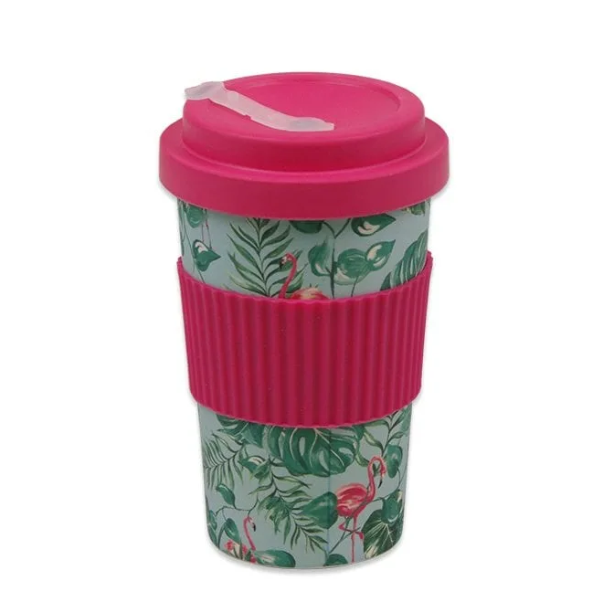 Еко-склянка бамбукова Flora 350 мл Рожевий фламінго 45092
