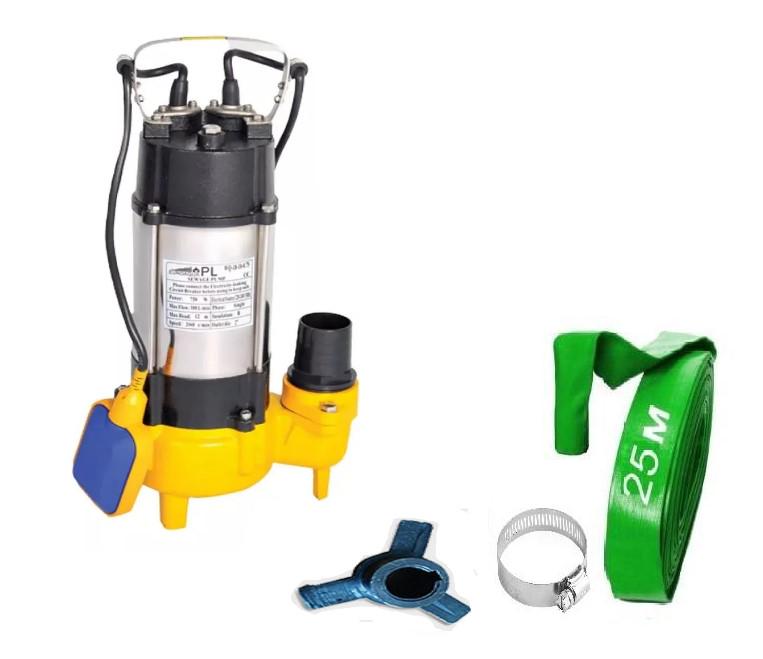 Насос дренажно-фекальный Euroaqua WQ 13-15FURY нож с измельчителем для грязной воды/фекалий/сливных ям с поплавком шланг 25 м (31119659)