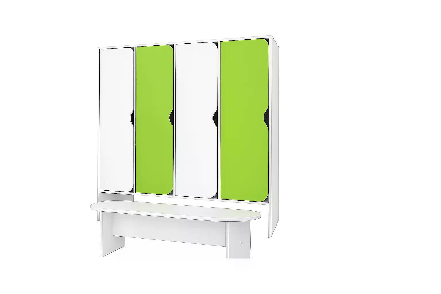 Шкаф с лавочкой для сада DS-77 4 мест Белый/Лайм