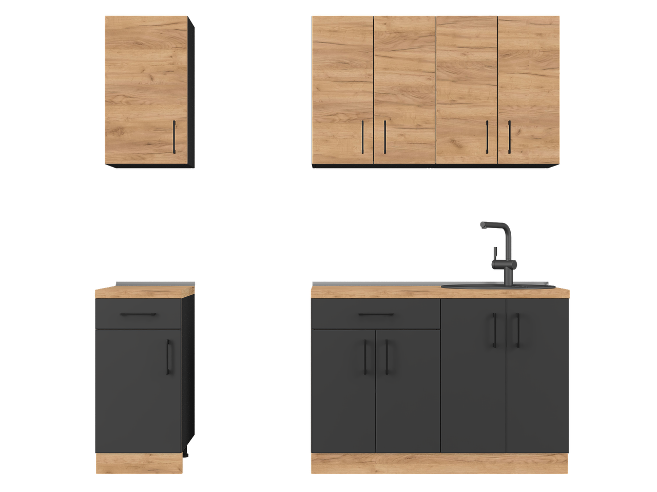 Кухня готова Еверест К-4 Оптіма без стільниці 2,1 м Крафт золотий/Антрацитовий (26017)