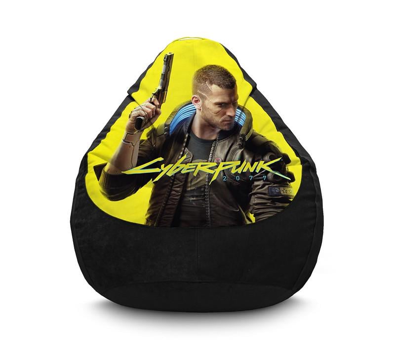 Крісло мішок iPuff Cyberpunk 2077 V Флок XXXL 100х135 см Чорний