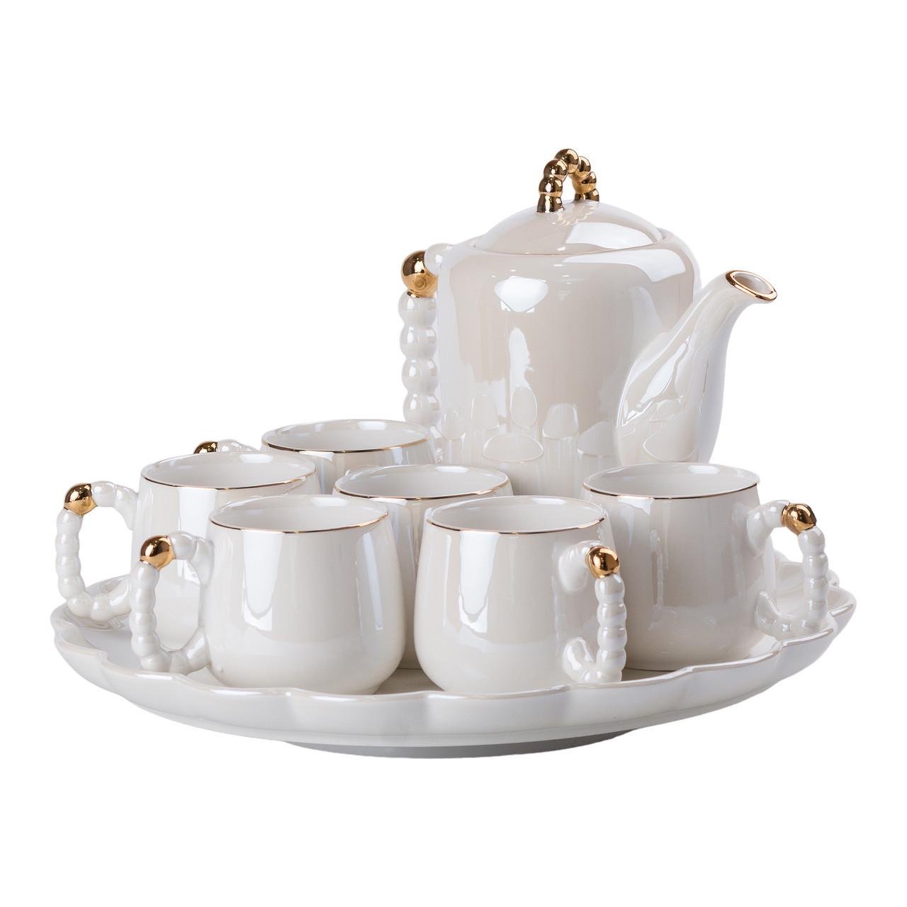 Чайный набор на 6 персон с заварочным чайником и керамической подставкой Белый - фото 7