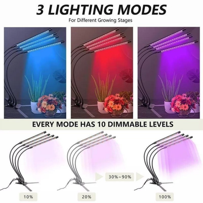 Фитолампа для эффективного роста растений с таймером 3 типа цвета 10 уровней яркости 3 секции (2392804444) - фото 4