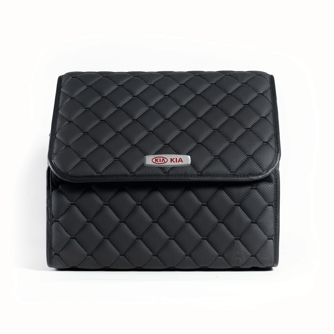 Сумка-органайзер с лого KIA в багажник CarsBAG Экокожа 30x35x30 см Черный (acb-1036-5-30х35х30-023)