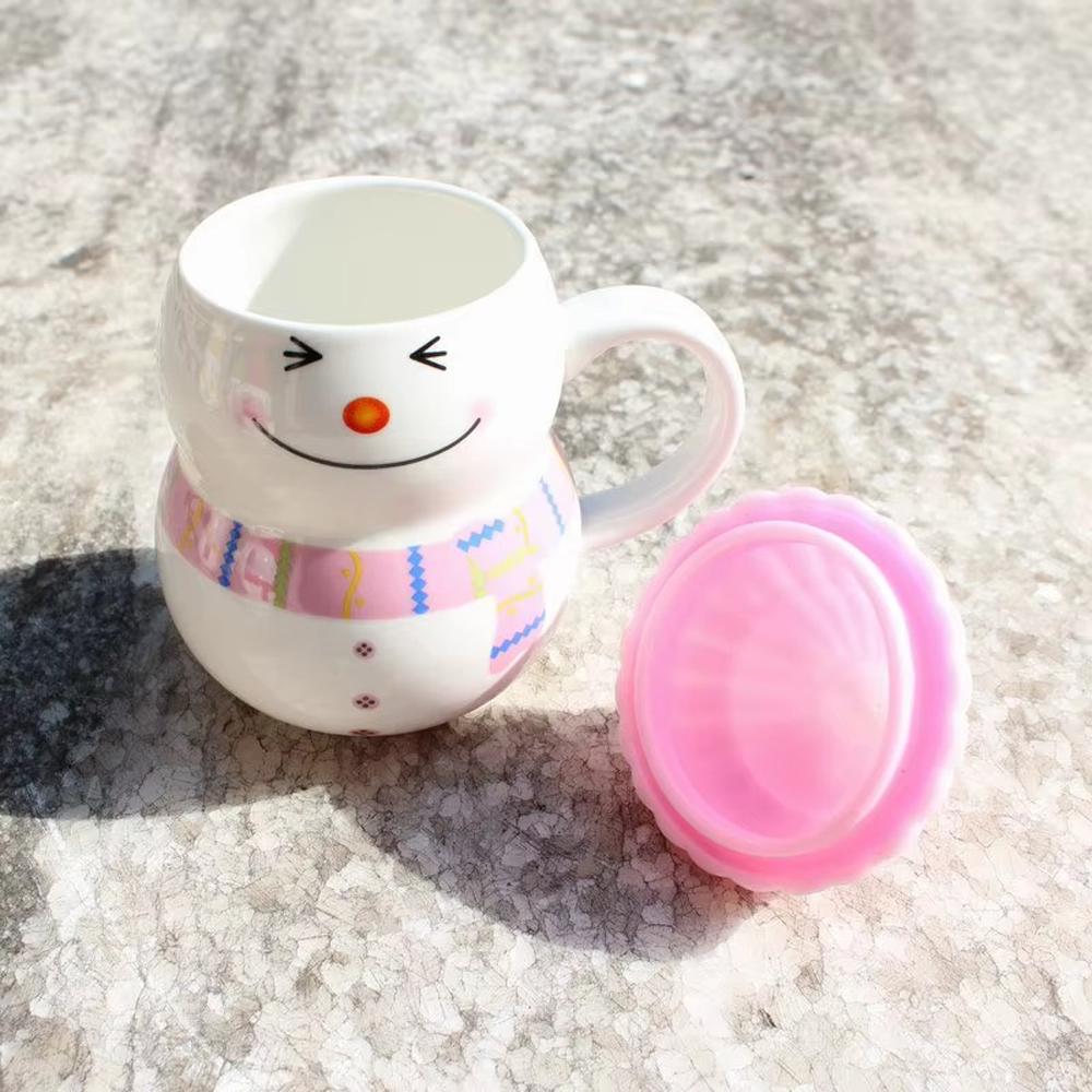 Чашка новогодняя с крышкой Снеговик керамика 350 мл Розовый (30308500) - фото 6