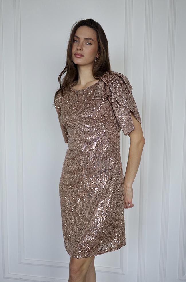 Платье женское Lipar мини с бантом в пайетку р. 44 Бронзовый (3751/30674414) - фото 2 Платье женское Lipar мини с бантом в пайетку р. 44 Бронзовый (3751/30674414) - фото 2