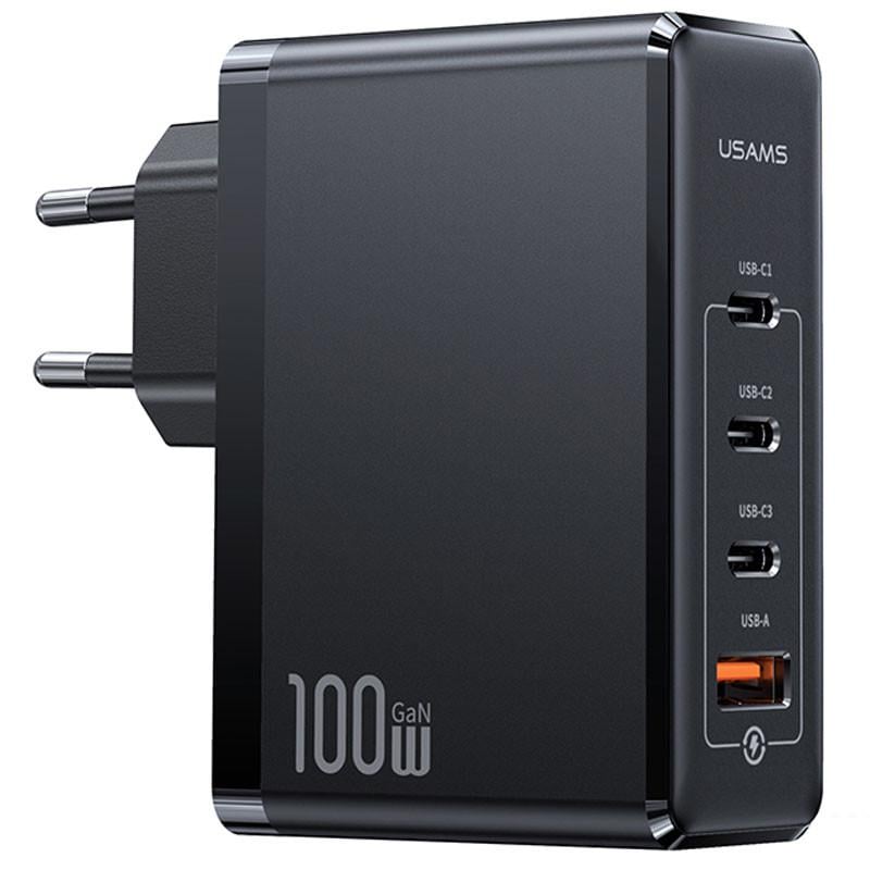 Зарядний пристрій мережевий Usams US-CC163 T50 100 W 4 Ports ACCC GaN Fast Charger Black (00000062678_1)