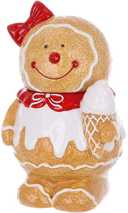 Банка для солодощів прянична дівчинка 1200 мл Коричневий з червоним