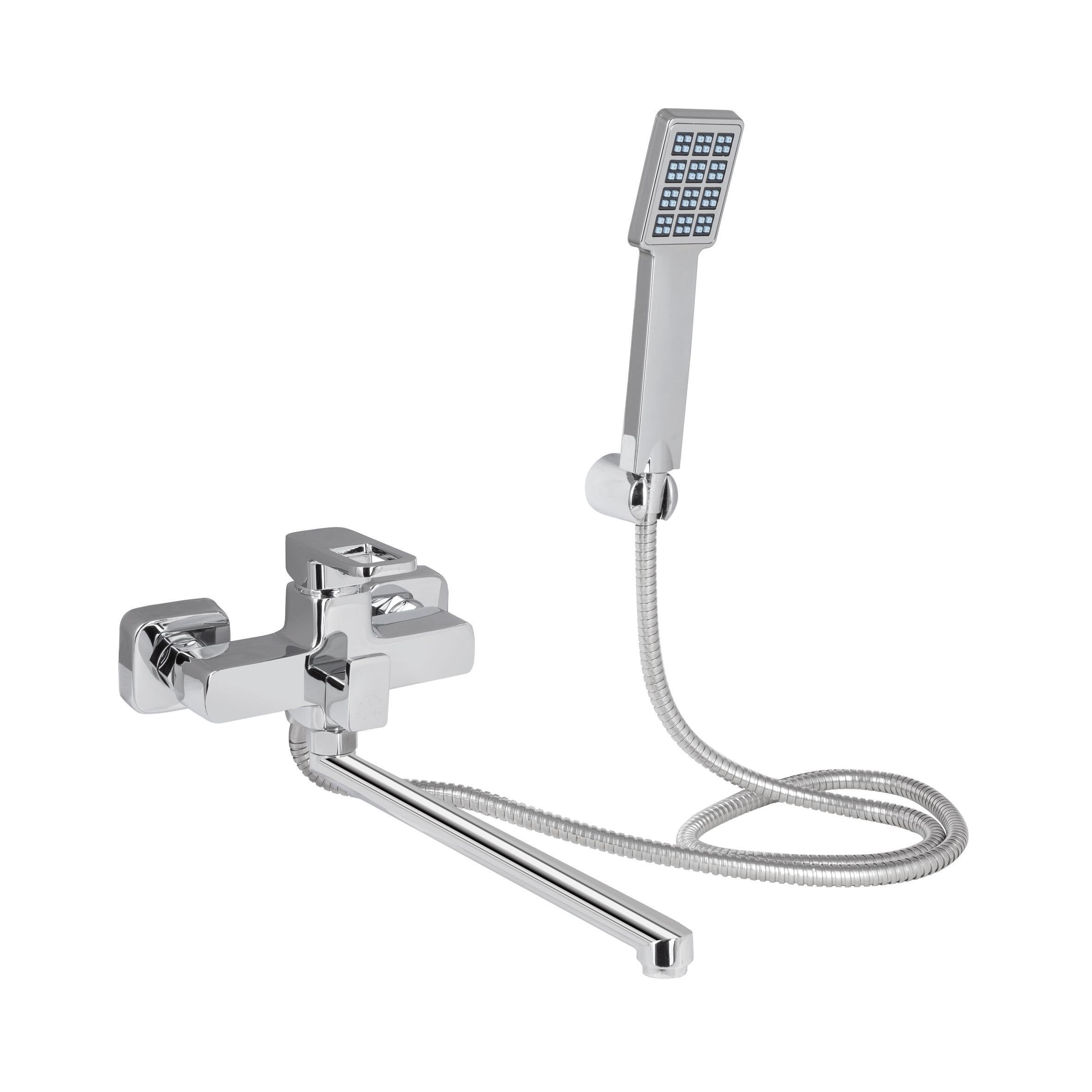 Смеситель для ванны Lidz Wawel 005 с поворотным изливом c душевым гарнитуром k35 Chrome (LDWAW005CRM45389)