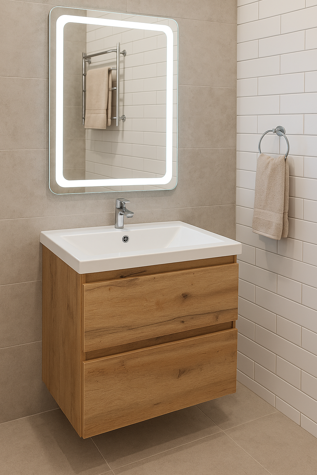 Тумба консольная Ривьера с умывальником Bianco 60 Дуб (1111283)