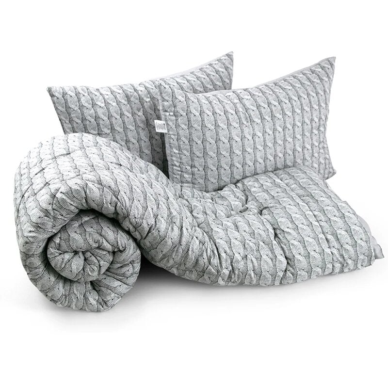 Одеяло зимнее силиконовое Руно Grey Braid 200х220 см с двумя подушками 50х70 см Серый (925.52_Grey Braid)