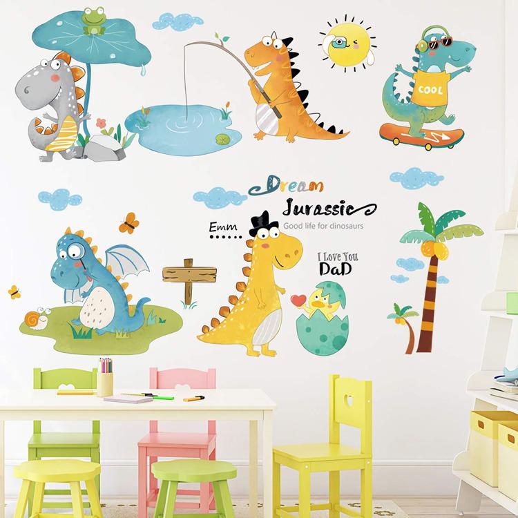 Набір вінілових наліпок Динозаври на відпочинку в дитячу кімнату на стіну для хлопчиків і дівчаток 30х90 см - фото 7 Набір вінілових наліпок Динозаври на відпочинку в дитячу кімнату на стіну для хлопчиків і дівчаток 30х90 см - фото 7