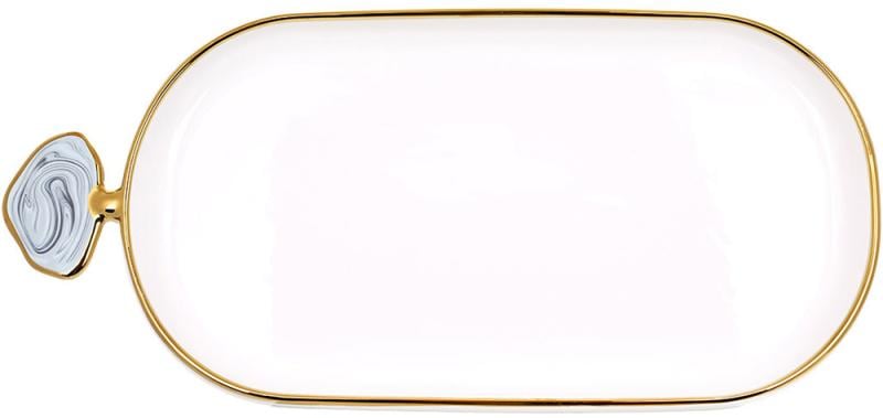 Блюдо порцелянове Gold Line овальне з декоративною ручкою 30,5х14 см Білий - фото 1