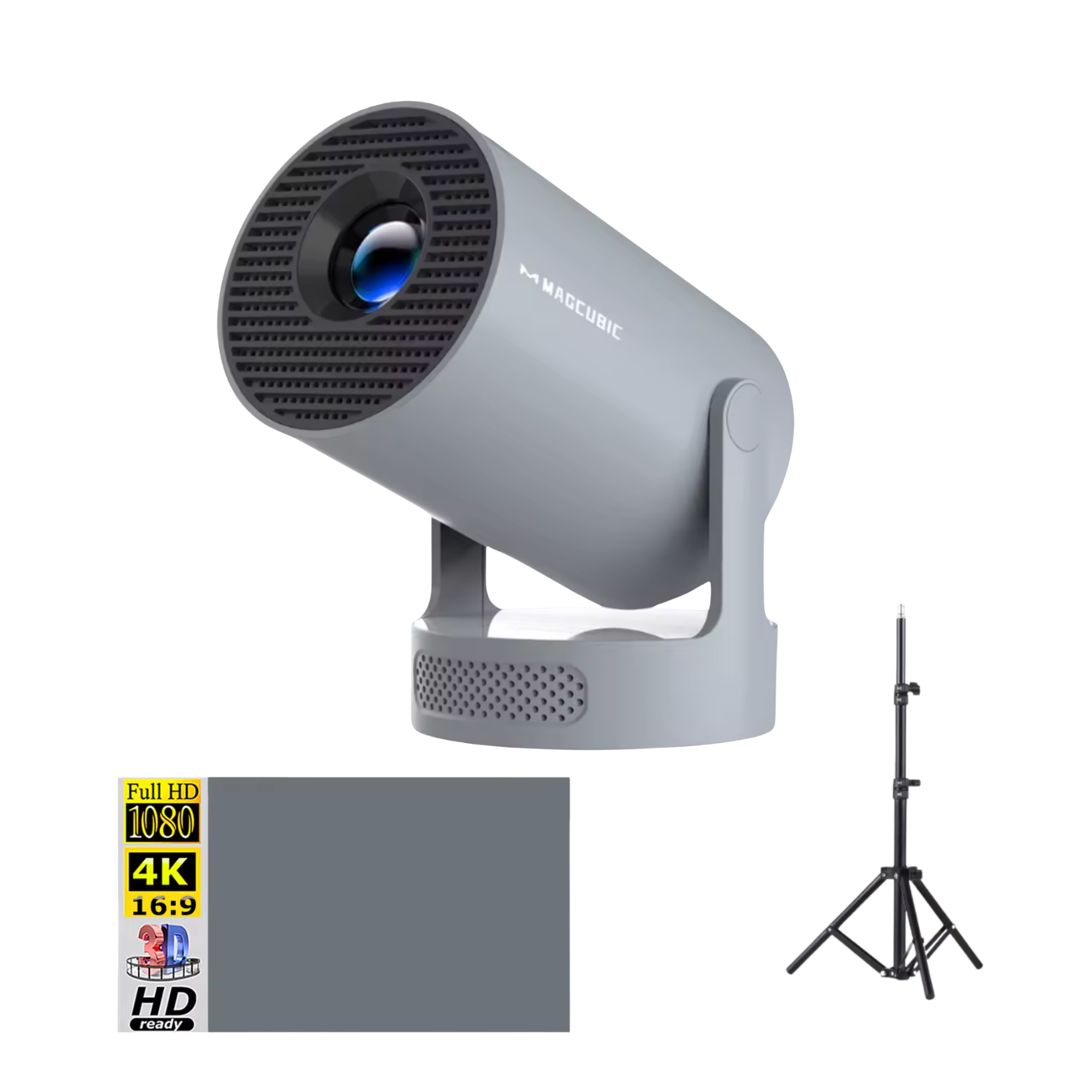 Комплект для домашнего кинотеатра проектор Magcubic HY300 PRO с мощным HiFi-звуком Grey/экран 100"/штатив 1,1 м (26415995)