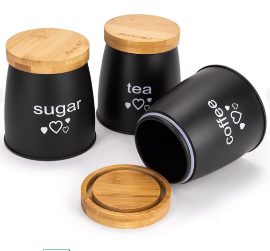 Набір ємностей Kamille з бамбуковою кришкою для/чаю/кави/цукру 3 шт. (1129)