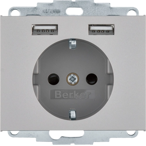 Розетка Berker K.5 з заземленням і 2 USB 2,4A Нержавіюча сталь (48037004)
