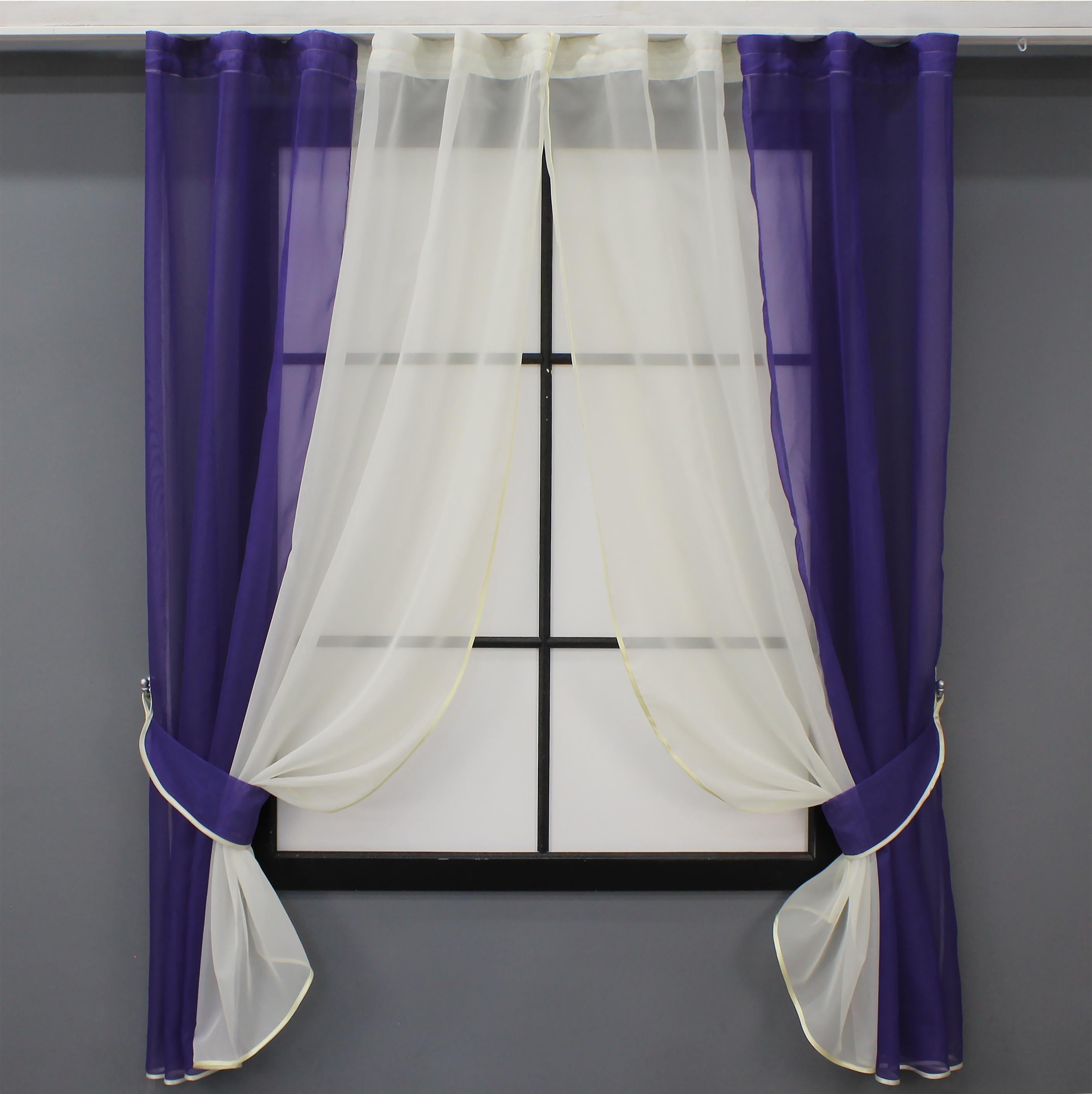 Кухонные шторы VR-Textil № 017к комбинированные с подвязками 265х170 см Фиолетовый/Молочный (52-0880)