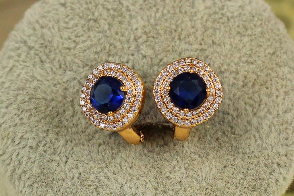 Серьги Xuping Jewelry большая мечта с синим камнем 1,3 см Золотистый (27001161)