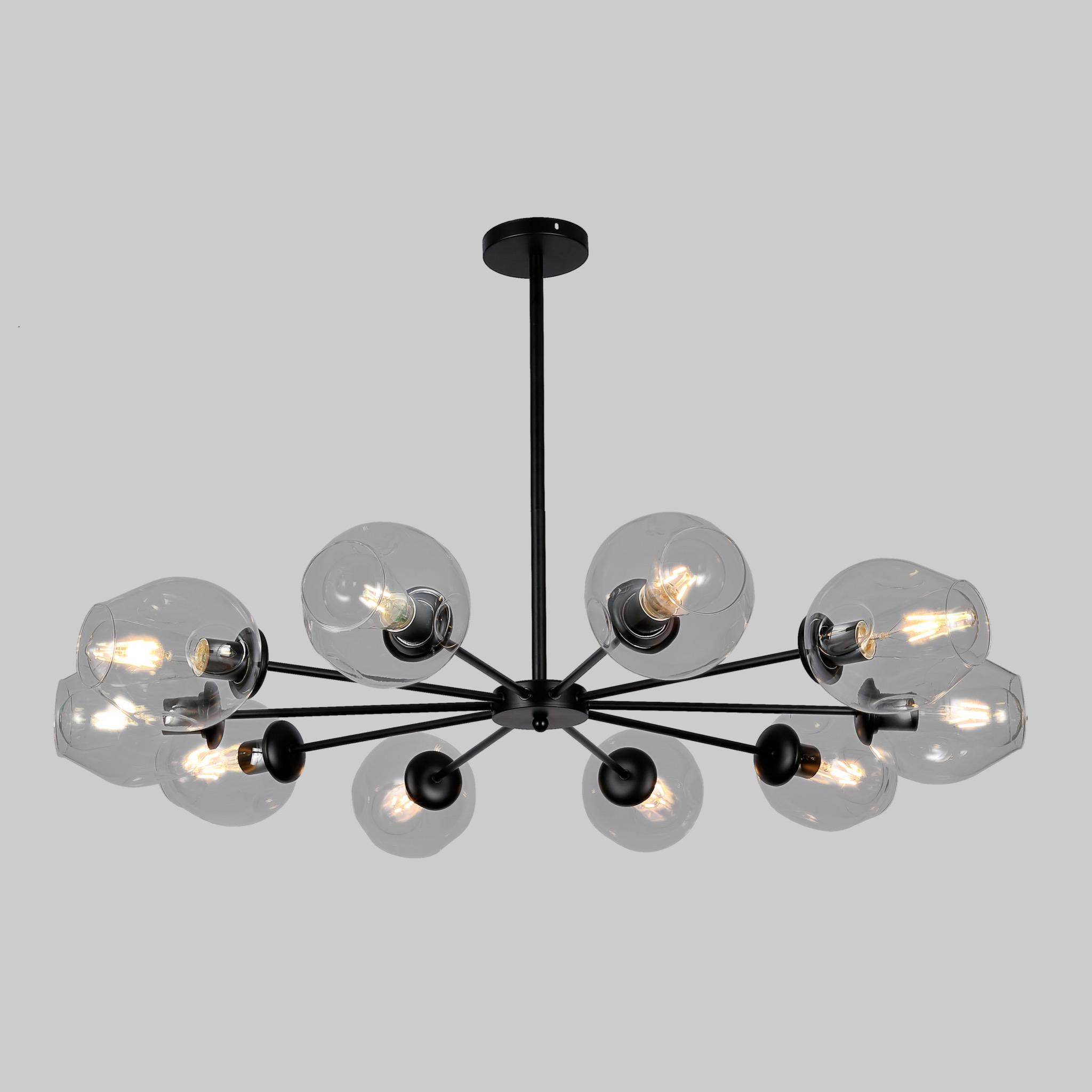 Люстра Molecule на 10 ламп с прозрачными плафонами Черный