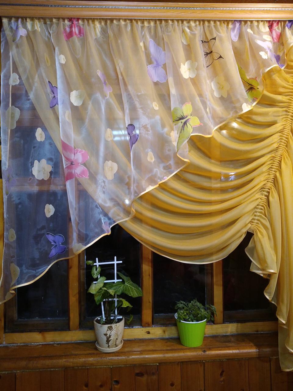 Фіранка кухонна Камелія метелик права Пісочний - фото 4 Фіранка кухонна Камелія метелик права Пісочний - фото 4