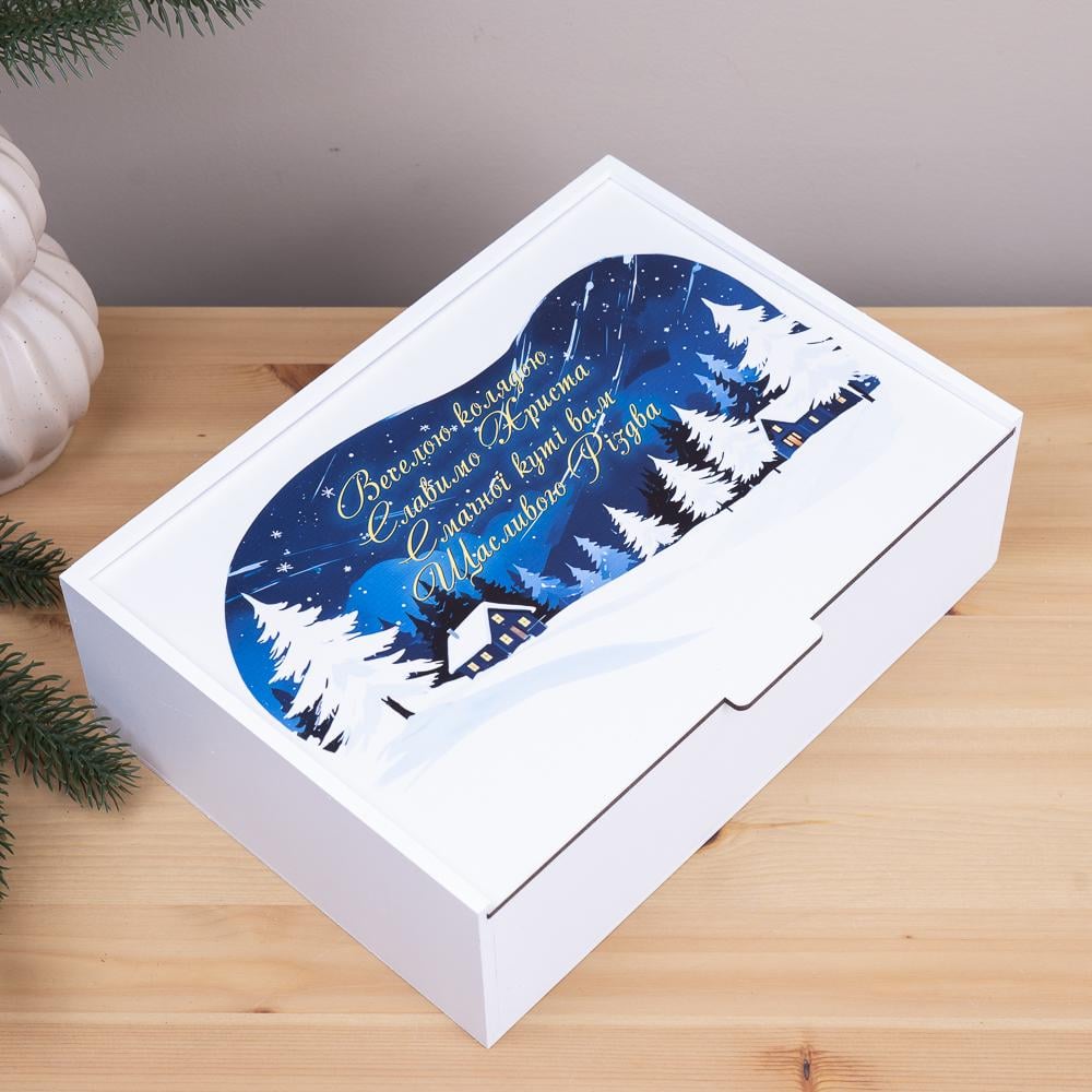 Коробка прямоугольная "Щасливого різдва" деревянная 29 см. (4438-18)