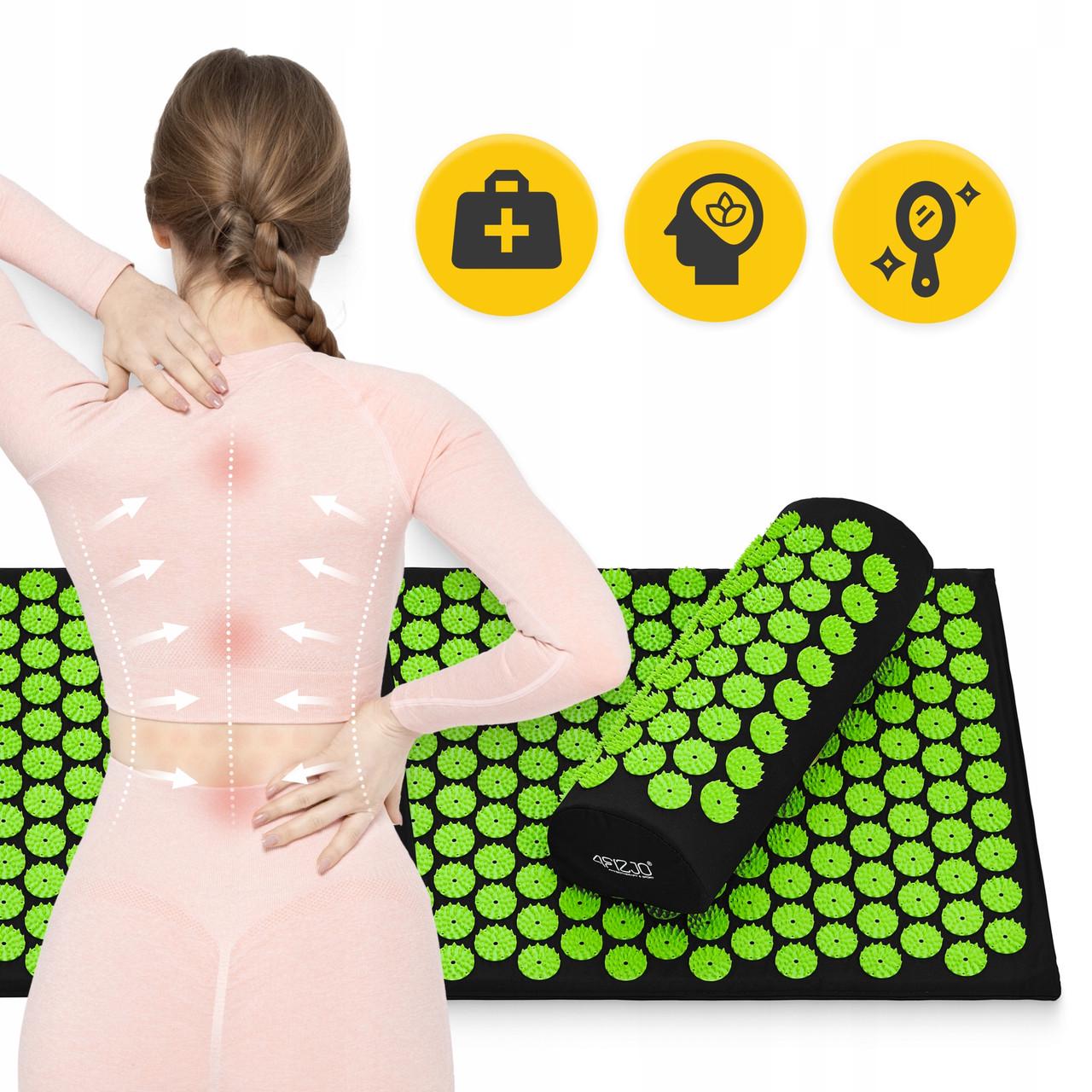 Килимок акупунктурний з валиком 4fizjo Classic Mat XL аплікатор Кузнєцова Black/Green (P-5907222931769) - фото 4