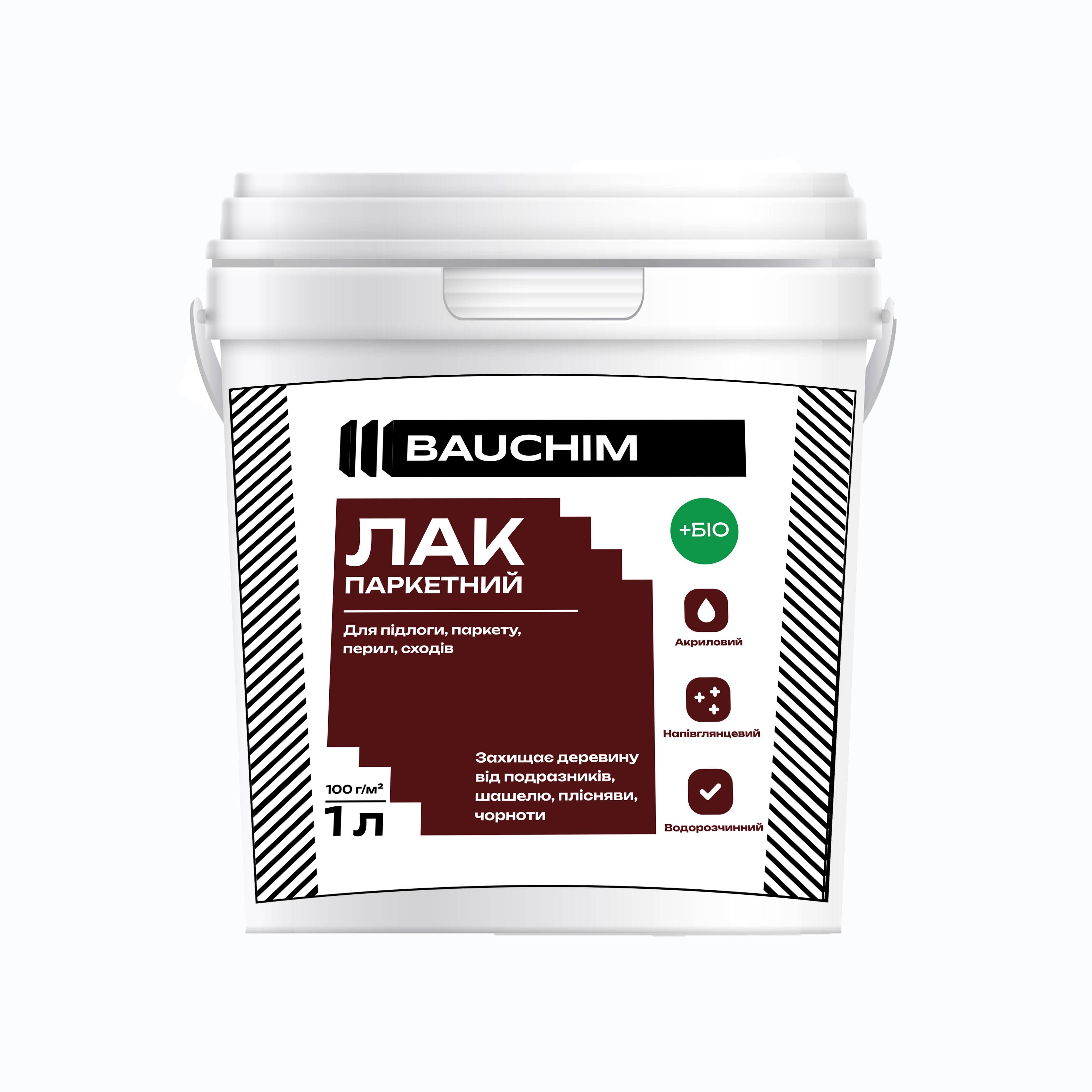 Лак паркетный акриловый BAUCHIM +БИО водорастворимый 1 л Прозрачный полуглянцевый (201145030103) Лак паркетный акриловый BAUCHIM +БИО водорастворимый 1 л Прозрачный полуглянцевый (201145030103)