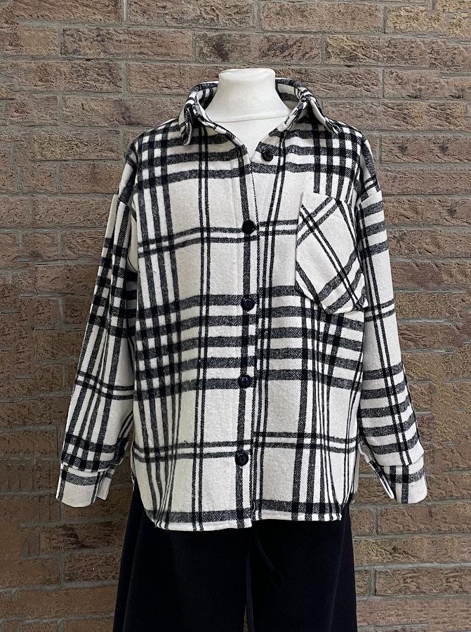 Сорочка дитяча тепла Клітинка 0409-03 146 см Білий/Чорний