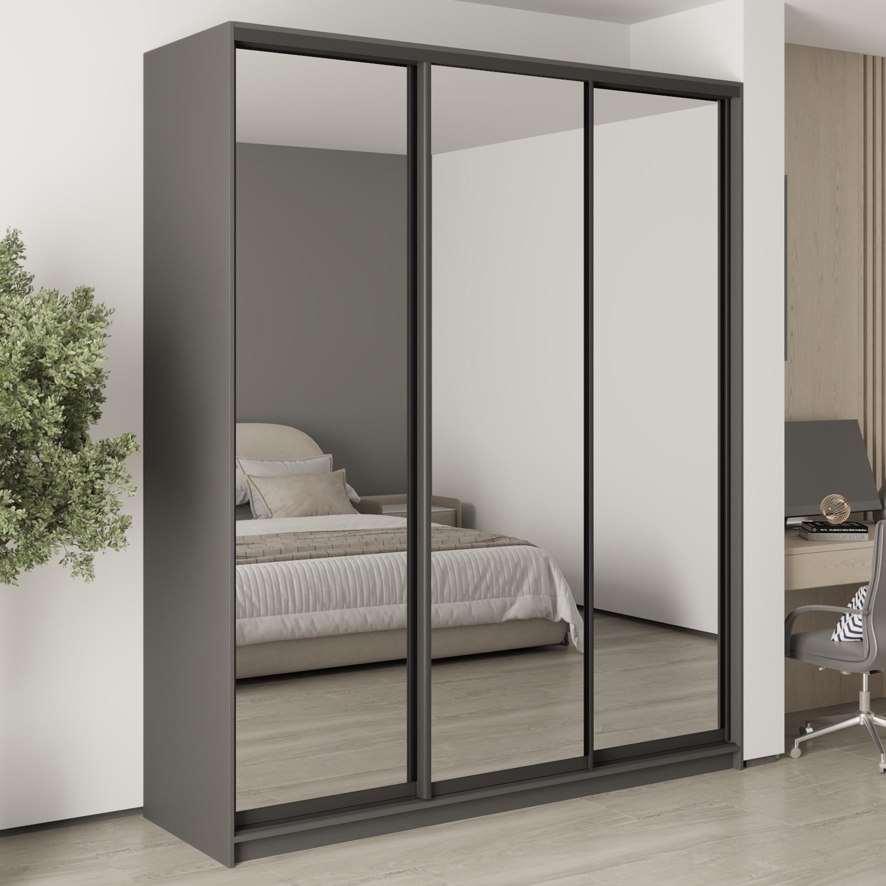 Шкаф-купе трехдверный MebelStar Стандарт BG 3 Зеркала 200x45x240 см Антрацит (MBS-8774)