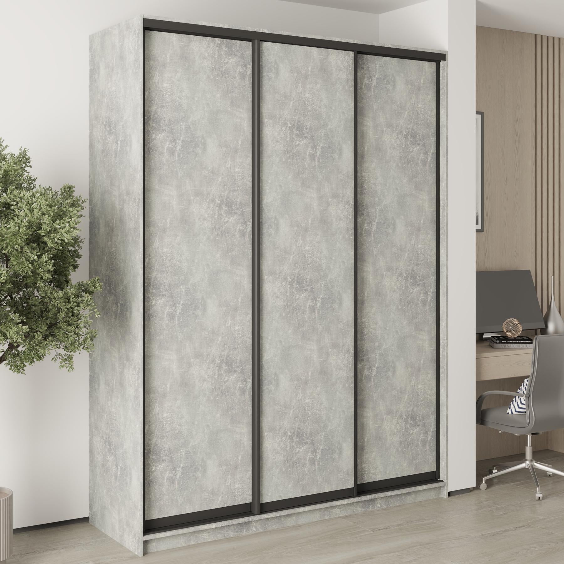 Шкаф-купе трехдверный MebelStar Стандарт BG 3ДСП 180x60x240 см Бетон (MBS-8598)