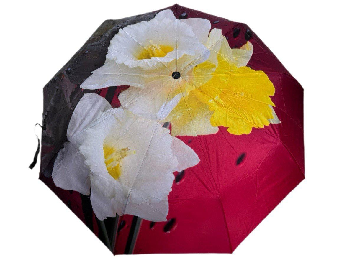 Зонт женский автоматический RAIN FLOWERS с цветочным принтом 9 спиц подарочный комплект с косинкой