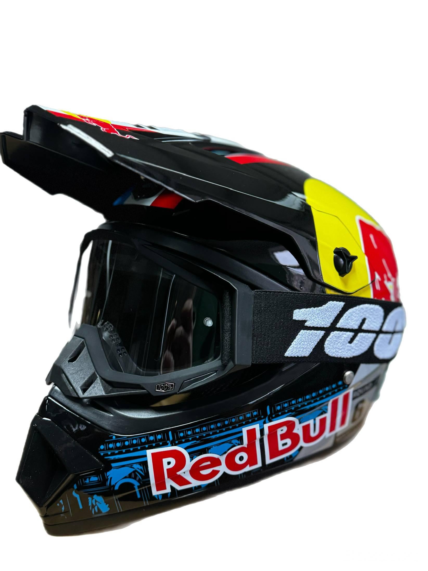 Мотошлем эндуро кроссовый Red Bull XL и очки Profi 100% Черный (0202)