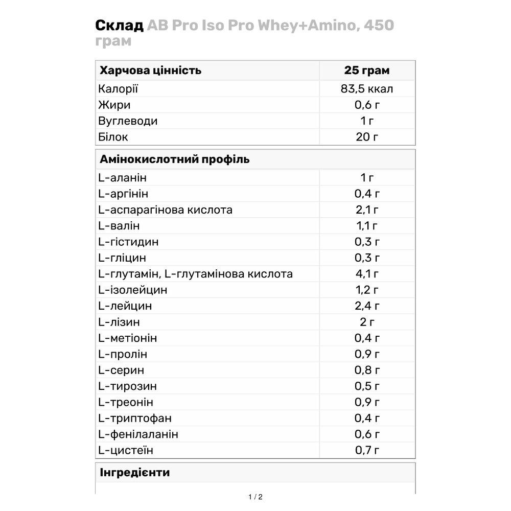 Протеїн AB Pro Iso Pro Whey+Amino 450 г Банан (7590V12246) - фото 3