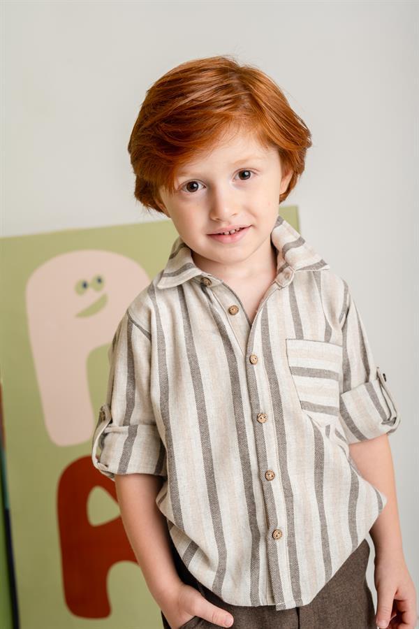 Рубашка для мальчика тонкая кашемировая в полоску Zeyland 1-2 года 92 см Коричневый (8683169183658)
