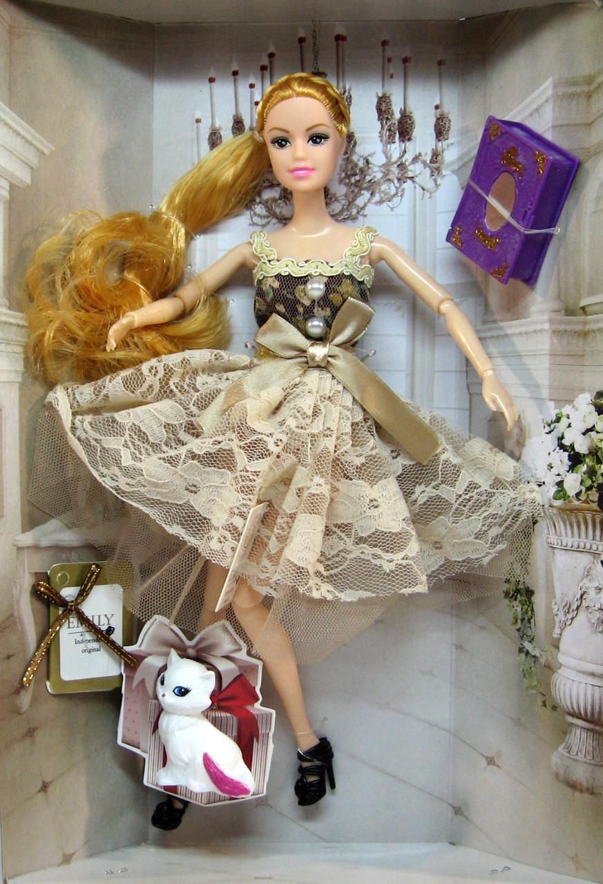 Кукла шарнирная Emily QJ067 с кошечкой и шкатулкой